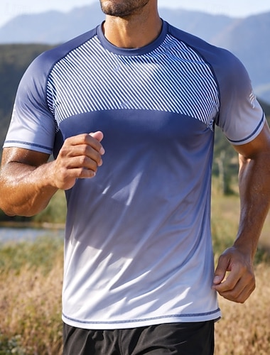  Homens Gradiente Camiseta de Corrida Camisetas Compressão Camisa Atlético Top de esportes Verão Manga Curta Secagem Rápida Pavio Humido Respirável Treino de Ginástica Caminhada Cooper Azul Preto Azul