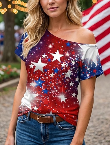  250. rocznica USA Retro / vintage Lata 80 Koszulkowy Na jedno ramię Krótkie rękawy Strój na bal maskowy Damskie 4 lipca Dzień Niepodległości Dla dorosłych podkoszulek