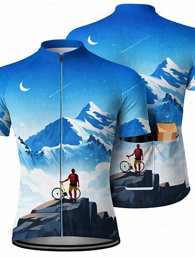  Heren Wielrenshirt Downhill Jersey Landschap Korte mouw Fietsen Shirt T-shirt met 3 achterzakken UV-bestendig Snel Drogend Met zakken Rits Aan De Voorzijde Sport blauw Oranje Groen Kleding