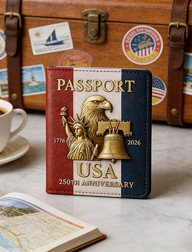  Portapassaporto per il 250° anniversario degli Stati Uniti, portapassaporto per lo spirito fondatore, edizione commemorativa dei 250 anni, portafoglio da viaggio per passaporto, blocco RFID, chiusura