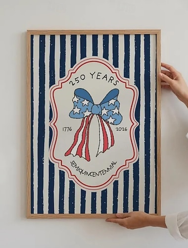  Amerika 250 Jahre, handgemaltes Ölgemälde auf Leinwand, Wanddekoration, blau-weiße abstrakte Streifen, gerollt, rahmenlos, ungespannt.