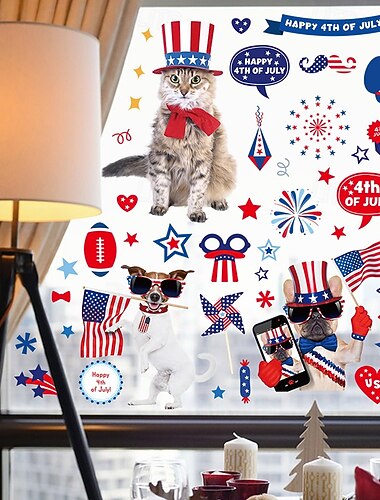  9 ark nye søte hundeflagg-glassklistremerker til uavhengighetsdagen i USA, feirer festivalen med elektrostatiske klistremerker