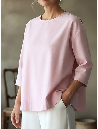  Damen Hemd Einfarbig Einfach Urlaub Täglich Lange Oberteile Täglich Arbeit Ferien Blau Schwarz Weiß Hellgrün Rosa Sommer Frühling