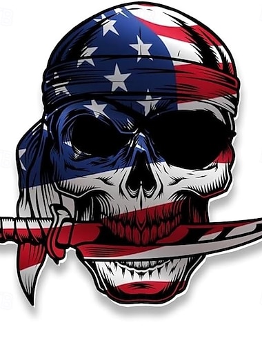  Confezione da 10 adesivi con teschio e bandiera americana, decalcomanie in vinile con bandiera patriottica degli Stati Uniti per auto, camion, caschi, computer portatili, adesivi con teschio