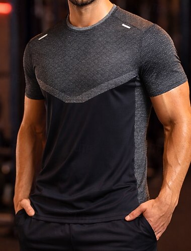  Miesten Väripalikka Juoksupaita Kompression Paita Urheilullinen paita Urheilullinen toppi Kesä Heijastinnauha Lyhythihainen Nopea kuivuminen Kosteuden siirtävä Hengittävä Kuntosaliharjoitus Kävely