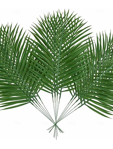  14/42 hojas de palma artificiales, 20,4" de hojas de palma artificiales para exteriores, verdes, estilo tropical, perfectas para decoración del hogar, bodas y fiestas de cumpleaños.