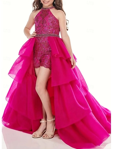  Jumpsuit / Pantsuit Sweep Børste train Blomsterpikekjole Konfirmasjon Jenter Søt ballkjole Blonder med Mønster Elegant Passer 3-16 år