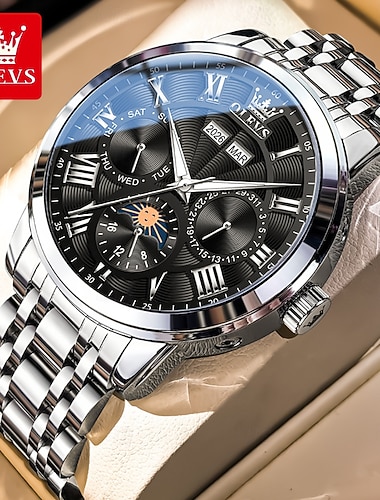  OLEVS Masculino Relógio mecânico Criativo Luxo Moda Negócio Esqueleto Automático - da corda automáticamente turbilhão Exibição da fase da lua Aço Inoxidável Couro Assista