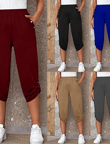  Dámské šortky capri Tepláky Capri kalhoty Kalhoty chinos prázdniny Módní Šik ven Capris Vysoký pas Bez vzoru Kapsy Elastický pas Pohodlný Pohodlné Yumuşak Elastické Venkovní ulice Vodní modrá Tmav