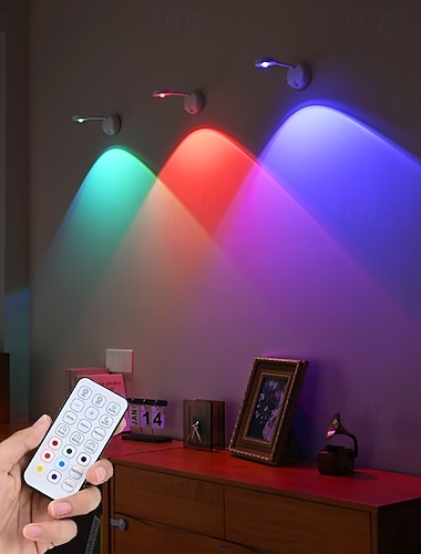  Wiederaufladbare LED-Wandleuchte mit USB-Anschluss, Bewegungssensor, intelligenter Dimmfunktion, Touch-Fernbedienung und RGB-Beleuchtung. Kabellose Nachttischlampe für Schlafzimmer, Flur und als