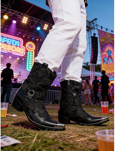  Bottes de festival de musique pour hommes en cuir véritable, à la fois élégantes et confortables pour les concerts en plein air