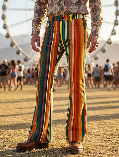  Retro / vintage Boho 70-talet Byxa Bell Bottom byxor Hippie Disk Hög midja Randig Maskeradkläder Dam Halloween Karnival musikfestival Retro-temafest Vuxna Byxor