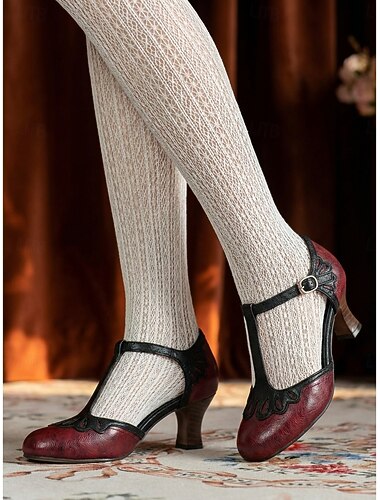  1920年代のヴィンテージTストラップパンプス - エレガントな黒と白のフラッパーヒール。スカラップトリム付き。グレートギャツビーのパーティーやレトロな結婚式にぴったり。 &狂騒の20年代のイベント