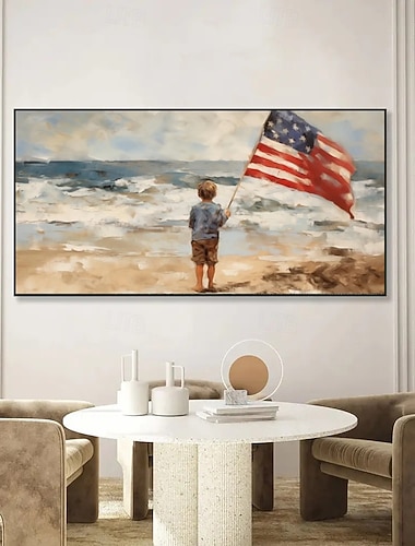  Amerika 250 Jahre, handgemaltes Ölgemälde auf Leinwand, Wanddekoration, Strandlandschaft, für die Heimdekoration, gerollt, rahmenlos, ungespannt