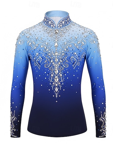  Kunstschaatstopje Voor heren Schaatsen Tops Blauw Lapwerk Rekbaar Opleiding Wedstrijd Kunstschaatskleding Klassiek Kristal / Bergkristal Lange mouw Schaatsen Kunstschaatsen