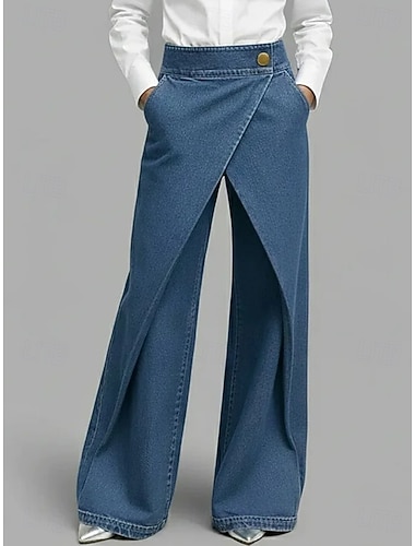  Per donna Gamba larga Chinos Vacanza Essenziale Lunghezza intera Misura del girovita medio Comodità Inelastico Quotidiano Blu Nero Primavera Vestibilità comoda