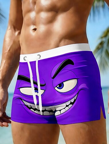  Per uomo Illusione ottica Divertente Faccia Sorridente Pantaloncini da mare Pantaloncini da Surf Costume nuoto a pantaloncino Misura del girovita medio Hawaiano Spiaggia Ferie Coulisse con fodera in