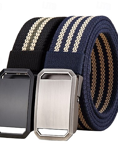 Herren Gürtel Klassisch Streifen Gestrickt Segeltuch Elegant Mode Lässig Gestreift Blau Schwarz 2 # Lässig Täglich Taillengürtel