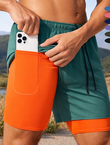  Męskie Spodenki do biegania Sportowe szorty Spodenki sportowe 2 w 1 z kieszenią na telefon Szorty Codzienny Na zewnątrz Sport Lato Szybkie wysychanie Odprowadza wilgoć Oddychający Trening w siłowni