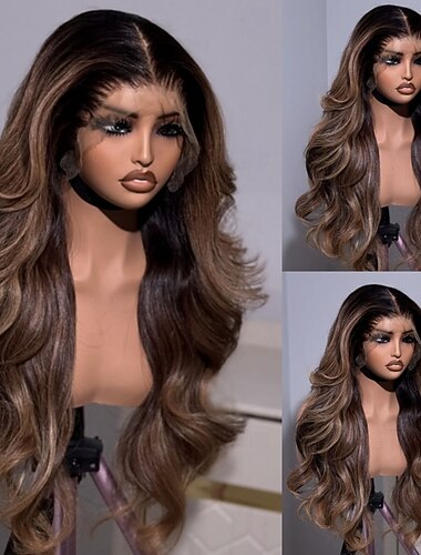  Perruque Cheveux Naturel humain 5x5 Fermeture dentelle frontale 13x4 Cheveux Brésiliens Ondulé Blond Marron Multicolore Raie au milieu Femmes Densité 150% 180% we say baby hair Cheveux Ombrés Cheveux