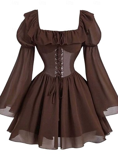  Retrò Vintage Medievale Rinascimento Lunghezza corta Vestito Maniche corte Strega Elfo Costume Per donna Halloween Carnevale Fiera Rinascimentale Festa a tema retrò Adulti Vestito