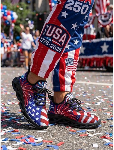  أحذية رياضية للرجال بمناسبة الذكرى الـ250 للولايات المتحدة - أحذية جري خفيفة الوزن بتصميم علم الولايات المتحدة، أحذية رياضية مريحة للاحتفال بيوم الاستقلال، العروض