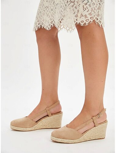  Women's Pink Wedge Sandals with Slingback Strap - Stylish Espadrilles for Garden Wedding Guests