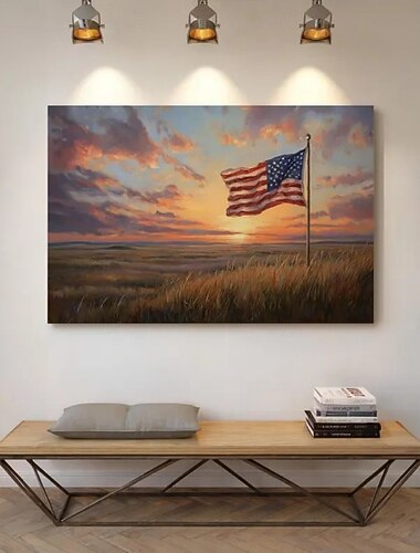  Amerika 250 Jahre, handgemaltes Ölgemälde auf Leinwand, Wanddekoration, amerikanische Flagge, Sterne und Streifen, wunderschöne Landschaft, gerollt, rahmenlos, ungespannt.