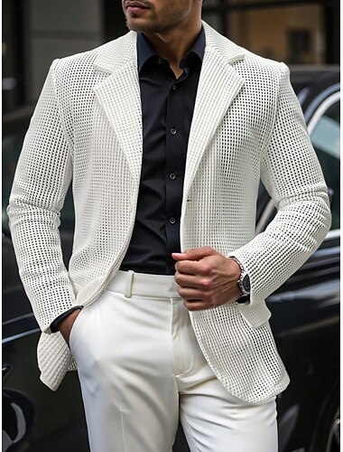  Herren Blazerjacke Notch-Kragen Hässlich Mode Leicht Einfarbig Blazer Weiß Schmale Passform Einreihig Zwei-Knöpfe