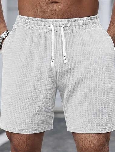  Herren Waffel-Shorts Shorts Freizeitshorts Strukturiert Einfach Komfort Atmungsaktiv Knielang Lässig Täglich Outdoor Urlaub Mode Schwarz Weiß Mikroelastisch