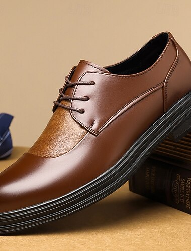  メンズブラウンフォーマルシューズ - クラシックなデザイン、高級フェイクレザー、快適なフィット感。ビジネスミーティング、結婚式、フォーマルなイベントに最適です。