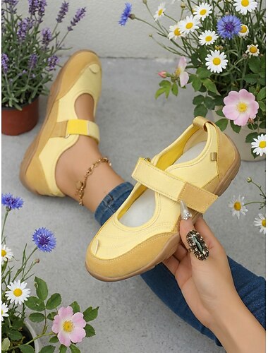  gule komfortsko med Mary Jane-logo for kvinner – myke tursko med justerbare stropper for kvinner, lette, støttende hverdagssko for reiser, byvandringer, jobb og shopping &daglig bruk