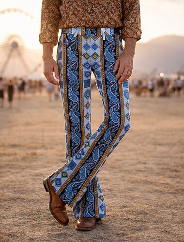  Retro / vintage Boheemi 1970 luku Housut Bell Bottom Housut Hippi Disko Korkea vyötärö Paisley-kuvio Naamiaispuku Miesten Halloween Karnevaali musiikkifestivaali Retro-teemaiset juhlat Aikuisten