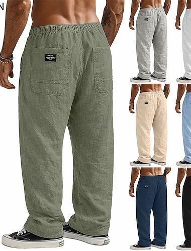  Herren Leinenhosen Hose Sommerhose Baggy-Hosen Strandhose Kordelzug Tasche Elastischer Bund Einfach Komfort Atmungsaktiv Volle Länge Lässig Täglich Ferien Urlaub Mode Schwarz Marineblau Unelastisch