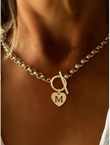  1 pezzo Collana con pendente Collana For Per donna Quotidiano Streetwear Regalo Acciaio Inossidabile Lettere dell'alfabeto