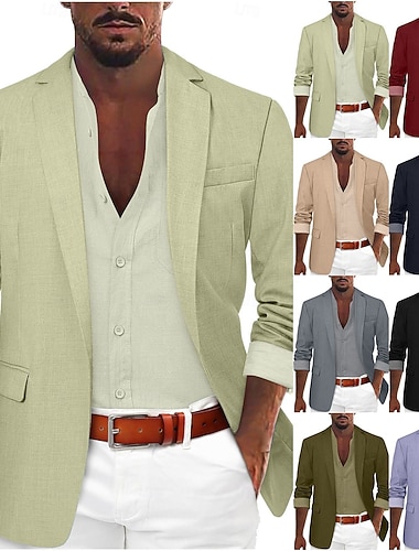  Homme Veste blazer Col cranté Mode Léger Occasionnel Couleur Unie Blazer Noir Vert Claire Rouge Coupe sur mesure à boutonnage simple à un bouton