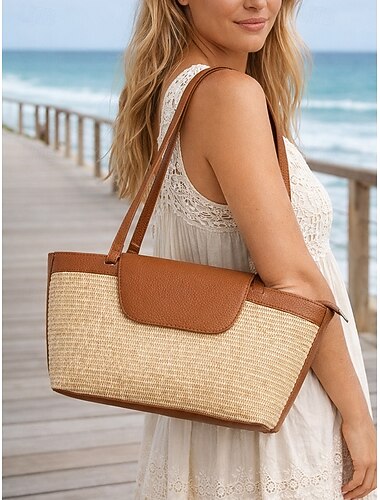  borsa tote in paglia intrecciata da donna, borsa a mano multicolore di grande capacità, borsa casual da spiaggia e resort per le vacanze, l'uso quotidiano e le attività ricreative all'aperto