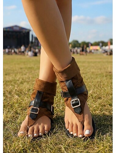  Sandales plates bohèmes à bride cheville et boucle, idéales pour les festivals de musique et les concerts d'été. &raves en plein air dans le désert