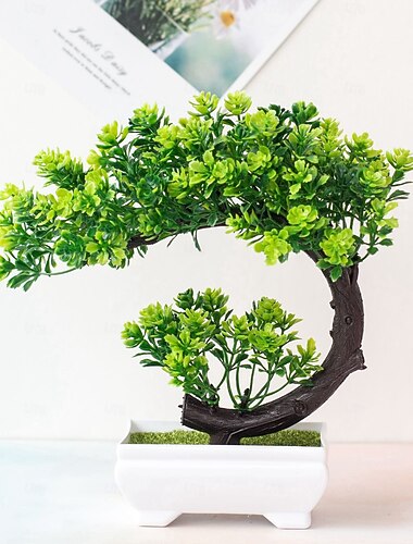  Planta artificial pequena, tipo bonsai, para decoração de casa, sala de estar, banheiro, estante, hall de entrada, mesa, prateleira de parede, estilo moderno de fazenda, 21,5 cm de altura, verde.