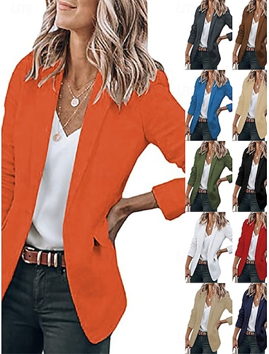  Damen Blazer Bequem Tasche Mode Lässig Einfach Straße Alltagskleidung Ausgehen Wochenende Regulär Gekerbtes Revers Schlank Langarm Oberbekleidung Schwarz Weiß Gelb Frühling Herbst