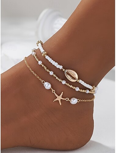  Flerfargede bohemske ankelkjeder i harpiks og legering til dame, perle- og skalldesign, perfekt for ferie, uformell hverdagsbruk