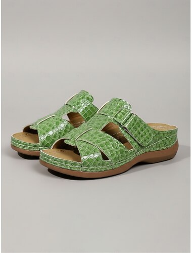  Groene dames slippers met krokodillenprint - zacht, gedempt voetbed, ademend ontwerp met uitsparingen, stijlvolle en comfortabele schoenen voor elke dag, ideaal om te wandelen, reizen, zomerse
