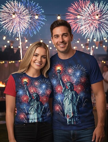  Patriotisk T-shirt Grafisk utslagsplats USA Retro / vintage Patriotisk T-shirt Ärm 1776-2026 för Unisex Vuxna 3D-utskrift för Självständighetsdag 4 juli Fest
