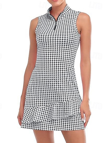  Damskie Graficzny Solidne kolory Sukienka do tenisa Sukienka sportowa Odprowadza wilgoć Oddychający Bransoletka tenisowa Obuwie sportowe Bieganie Kołnierz zapinany na zamek Sukienka Czarny Biały