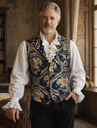  Rétro Vintage Rococo Renaissance Veste Sans manches Prince Aristocrate Jacquard Déguisement Homme Costume de Carnaval Halloween Carnaval Mascarade Foire de la Renaissance LARP Adulte Gilet
