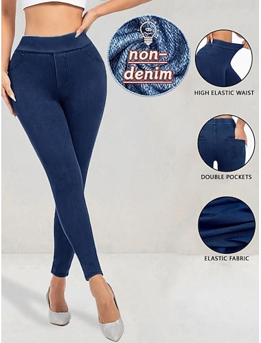  Dámské Džíny Legíny Jeggings prázdniny Šik ven Na běžné nošení Plná délka Středně vysoký pas Bez vzoru Kapsy Elastický pas Pohodlný Vysoká pružnost Denní Domů Venkovní Námořnická modř Jaro Podzim