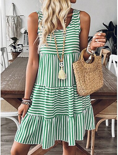  Per donna Mini Abito Abito a trapezio Vacanza Casual Quotidiano Vestibilità regolare Grafico Geometrico Senza Maniche Girocollo Giallo Viola Verde Estate Primavera