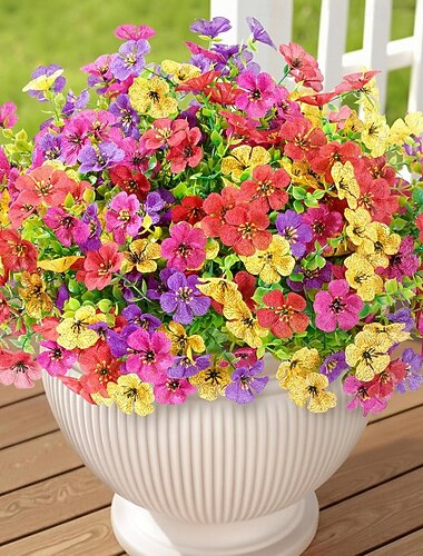  24 künstliche Blumensträuße für drinnen und draußen, künstliche Gänseblümchen aus Kunststoff mit Eukalyptusblättern für die Dekoration von Haus, Garten, Veranda und Blumenkasten (Mix in Fuchsia und