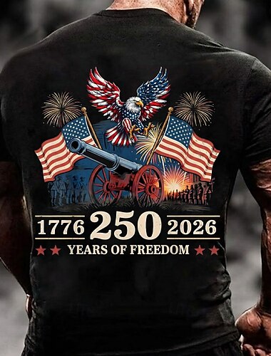  4. července 2026 250. vzpomínkový den Pánské patriotické 3D tištěné tričko s americkou vlajkou crew neck krátký rukáv každodenní ulice