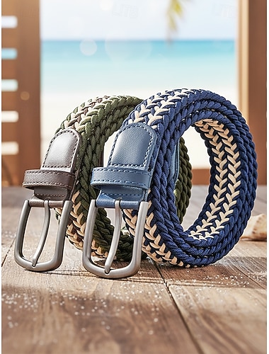  Elastischer Herrengürtel aus Polyester, in verschiedenen Farben erhältlich, perfekt für Urlaub und Freizeit.